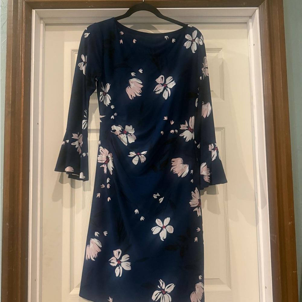 Floral Navy Dress with Pink Accents